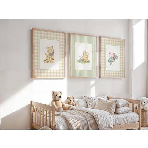 Vintage Winnie the Pooh Wall Art, Printable Playroom Decor, Baby Girl Nursery Decor, Baby Boy Nursery Wall Art, Colorful Playroom Wall Art