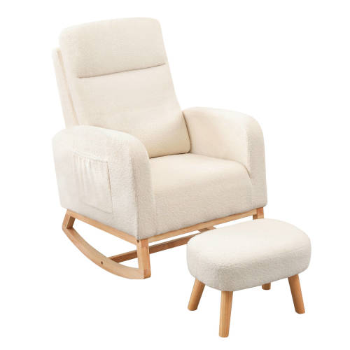 Levede Rocking Chair Armchair Sherpa with Footstool Beige