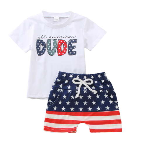 TOWED22 Toddler Baby Boy 4th of July Outfit Infant American Flag T Shirt Top Shorts Set Summer Toddler Clothes(White,12-18 M)