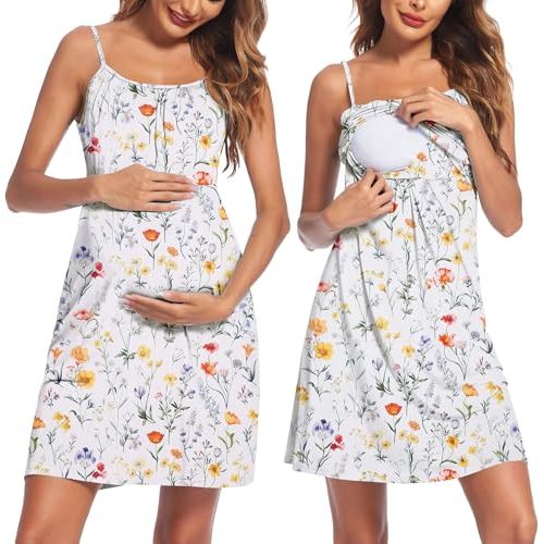 Ekouaer Women's Nursing Nightgown Maternity Dress Breastfeeding Gown Full Slips Sleepwear