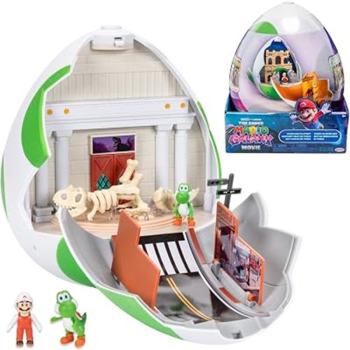 The Super Mario Galaxy Movie – 9-Inch Yoshi Egg Playset with 1.5” Yoshi and Exclusive Fire Mario Action Figures, Opens to Reveal Double-Sided Playset!