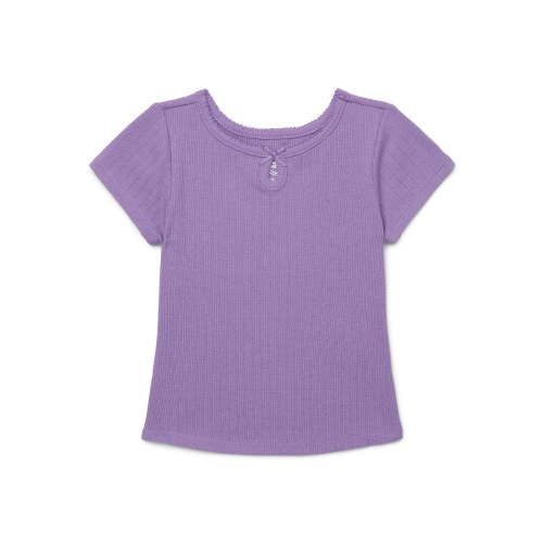 Wonder Nation Girls Ribbed Pointelle Keyhole T-Shirt, Sizes 4-18 & Plus