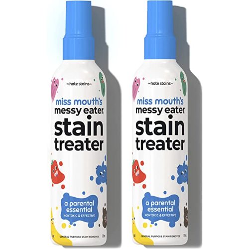HATE STAINS CO Stain Remover for Clothes - 4oz 2 Pack of Newborn & Baby Essentials - Miss Mouth's Messy Eater Stain Treater Spray - No Dry Cleaning Food, Grease, Coffee Off Laundry, Underwear, Fabric - 2 Pack - 4oz Spray Bottles