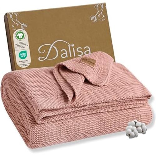 Dalisa 100% Organic Turkish Cotton Throw Blanket - GOTS Certified, Cozy - Perfect for Couch, Bed, and Home Decor - Boho Vintage Knit Alina (Pink, 50x60)