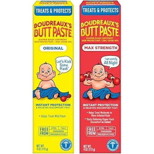 Boudreaux's Butt Paste Diaper Rash Ointment, (Original, & Maximum Strength) (1ea / 4oz) (Variety Pack)