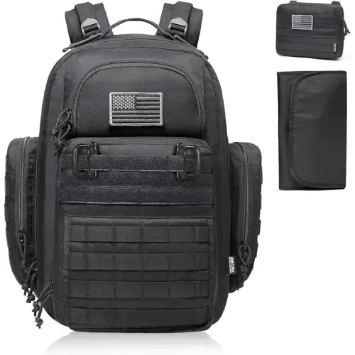 Diaper Bag Backpack for Dad, DBTAC Large Baby Nappy Bag for Men w/Changing Mat, Insulated+Wipe Pockets, Stroller Straps, Black