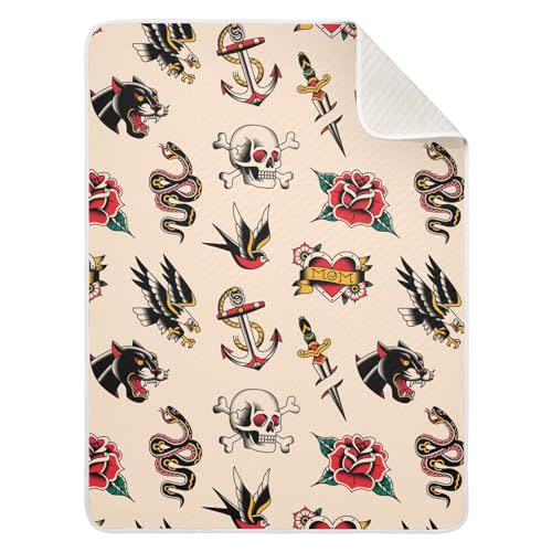 Old School Tattoo Baby Blanket Cotton Cozy Throw Blanket Warm Nursery Swaddle Receiving Toddler Blankets 30" x 40