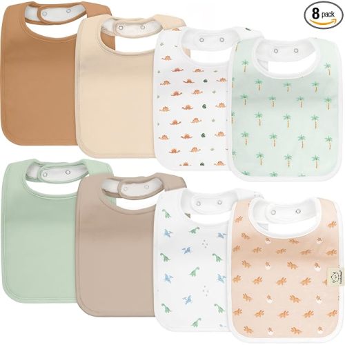 KeaBabies 8-Pack Organic Baby Bibs for Boys, Girls - Super Absorbent Cotton Drool Bibs for Baby Girl & Boy, Teething Toddler, Drooling Newborn, Ultra Soft & Machine Washable (Roarsome)