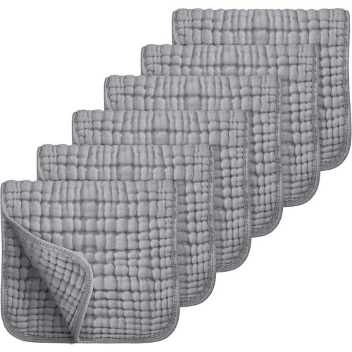 Looxii Muslin Burp Cloths 100% Cotton Muslin Cloths Large 20''x10'' Extra Soft and Absorbent 6 Pack Baby Burping Cloth for Boys and Girls (Grey)