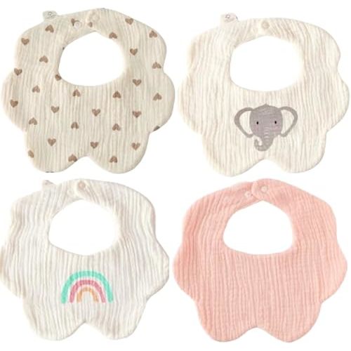 4 Pack Baby Bandana Bibs - Super Absorbent for Drooling & Teething - Soft, Flower Shape (0-24 Months)