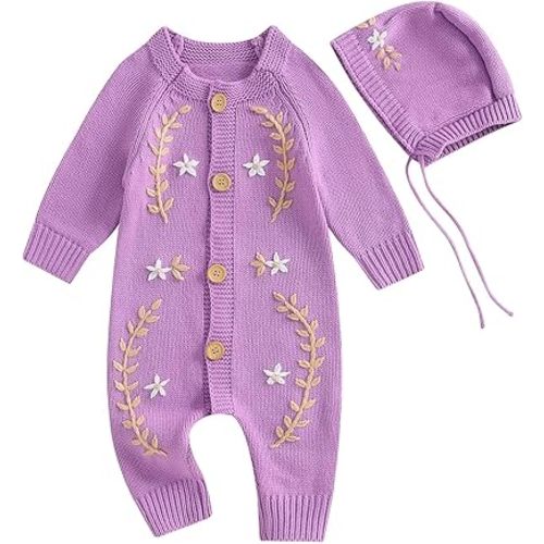 Baby Girl Sweater Coming Home Outfit Newborn Winter Clothes Long Sleeve Embroidered Knit Onesie Romper