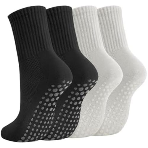 Breslatte Crew Pilates Socks with Grips for Women Non Slip Cotton Grip Socks for Yoga Hospital Barre Home Daily