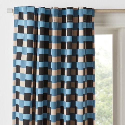 42"W x 84"L Checkered Blackout Window Curtain Panel Blue - Pillowfort™