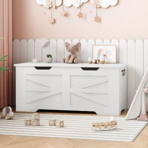 Coucheta 39.4" Farmhouse Storage Bench with Lid, Toy Chest with Soft-Close Hinge & 350lb Capacity, Style Entryway Storage Trunk, White