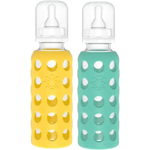 Lifefactory Glass Baby Bottle BPA Free | Protective Silicone Sleeve | 9 oz Pack of 2 | Mango, Kale