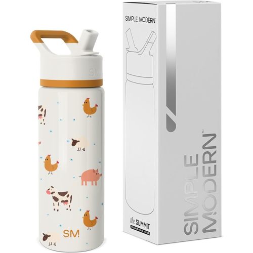 Simple Modern Kids Summit Water Bottle with Straw Lid | 18oz Stainless Steel Cup Insulated Tumbler for Toddlers, School | Farm Animals