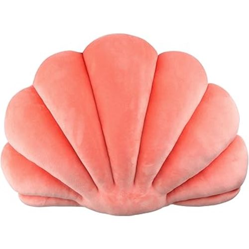 Yi-gog Seashell Pillow Sea Shaped Decorative Princess Throw Pillow 3D Velvet Soft Ocean Cute Throw Pillows for Bed Couch Chair Sofa Room 13.4 X 9.8 inch