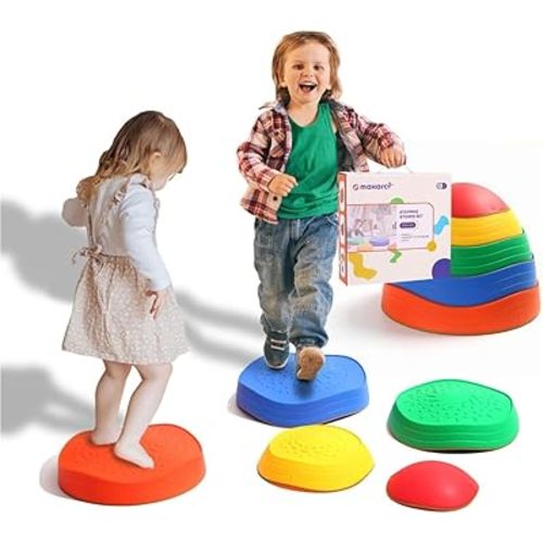 makarci Stepping Stones for Kids, 5pcs Non-Slip Plastic Balance Stones, Promoting Children's Coordination Skills Sensory Play Equipment, Toddler Toys for Age 3 4 5 6 7 8 Years