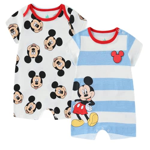 Disney Cars Winnie the Pooh Mickey Mouse Stitch Baby Boys 2 Pack Romper for Newborn and Infant