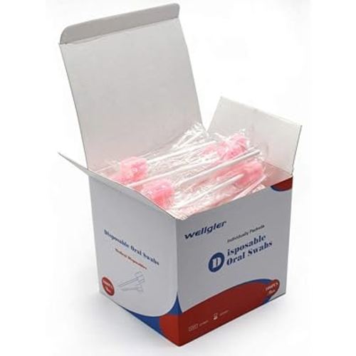 Wellgler's Oral Care Swabs Disposable- Pink 100 Counts