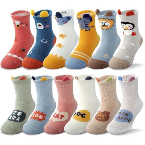 Baby Socks, 12 Pairs Toddler Ankle Socks Non Slip Cotton Grip for Newborn Boys Girls 0-48 months