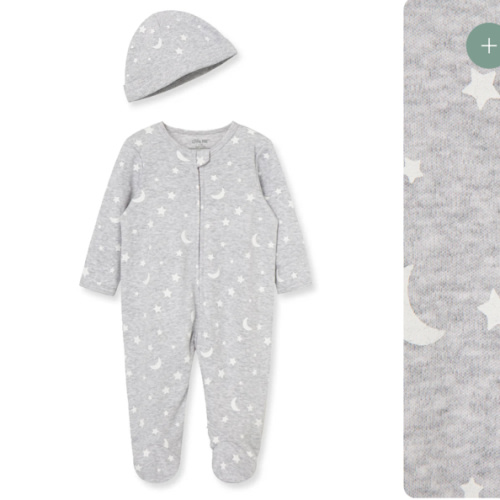 Moon & Stars 2-Way-Zip Footed One-Piece and Hat