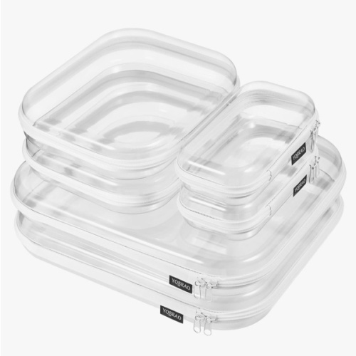 6 Pack Clear Hard Shell Zipper Case (2 Small, 2 Medium, 2 Large), See-Through Hard Plastic Organizer Pouches with Zipper for Travel, Toiletries, Makeup, Electronics & Pencils - Crush-Resistant Storage