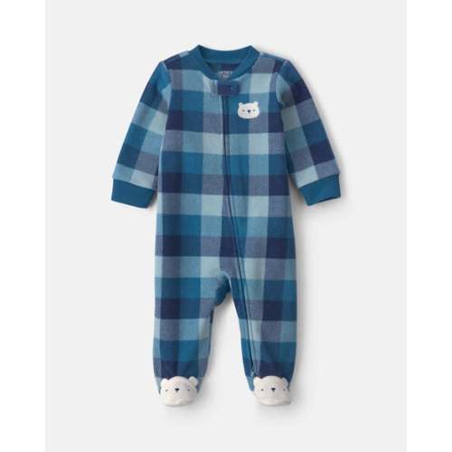 Baby Boy Bear Plaid Fleece 2-Way Zip Sleep & Play Pajamas - Blue | Carter's