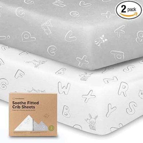 KeaBabies 2-Pack Organic Crib Sheets for Boys, Girls - 52x28 Fitted Crib Mattress Sheet Neutral, Breathable Jersey Cotton Cover for Baby Bed, Toddler Mattress, Soft & Cute Prints (ABC Land Cloud)