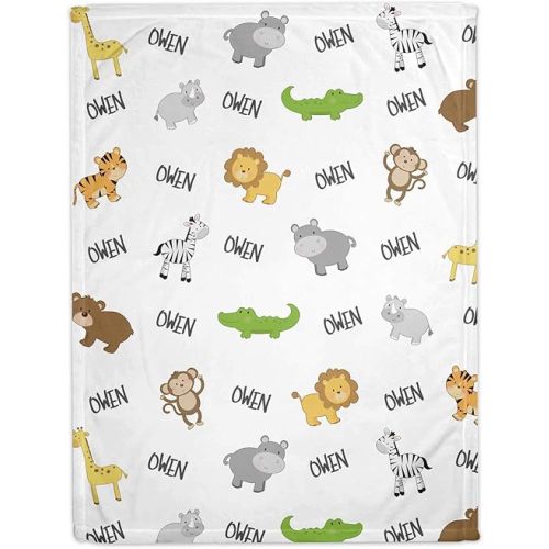 Personalized Safari Baby Blankets for Boys with Name - Newborn Soft