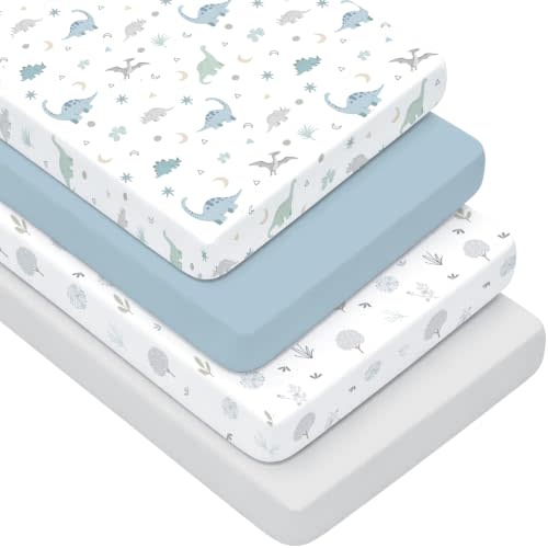 4 Pack Crib Sheets for Boys - Ultra Soft & Skin-Friendly Crib Fitted Sheet for Standard Crib and Toddler Mattress Pad, 52"x28"(Teal)