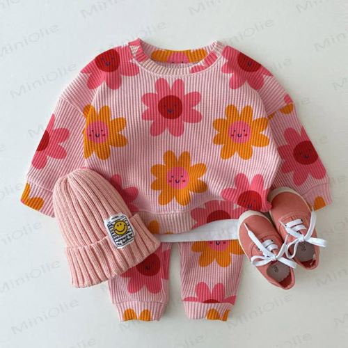 Baby Smiling Flower Pink Waffle 2-piece Set