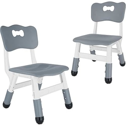 FUNLIO Adjustable Kids Chair (2pcs), 3 Level Height Adjustable Toddler Chair for Ages 3-8, Sturdy Child Chair with Maximum Bearing 220lbs, for Classrooms/Daycares/Homes, CPC & CE Approved - Grey
