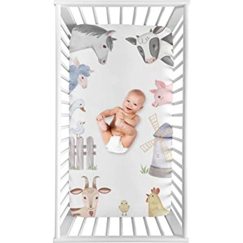 Sweet Jojo Designs Fitted Baby Crib Sheets (Farm Animals) for Boys or Girls, Infant Nursery, Toddler Room - Standard Size (Photo Op, Neutral, Farmhouse, Country, Barn Animal Theme, Cow, Grey Horse)