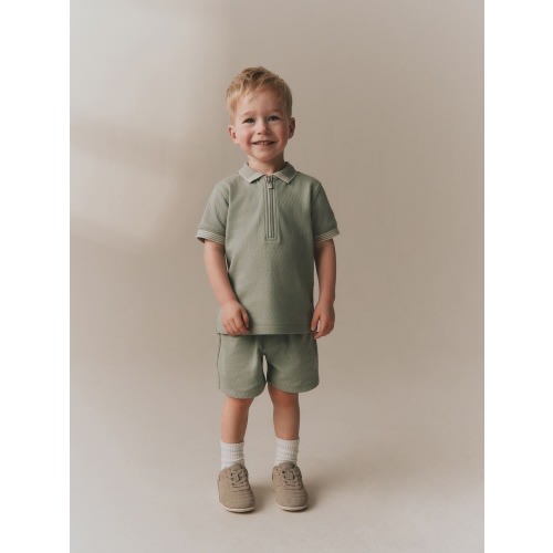 Sage Green Zip Neck Short Sleeve Polo Shirt And Shorts Set (3mths-7yrs)
