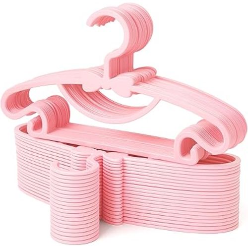 50 Pack Pink Baby Hangers Plastic Baby Nursery Closet Hangers Non-Slip Ultra-Thin Child Infant Coat Hanger for Newborn Toddler Clothes