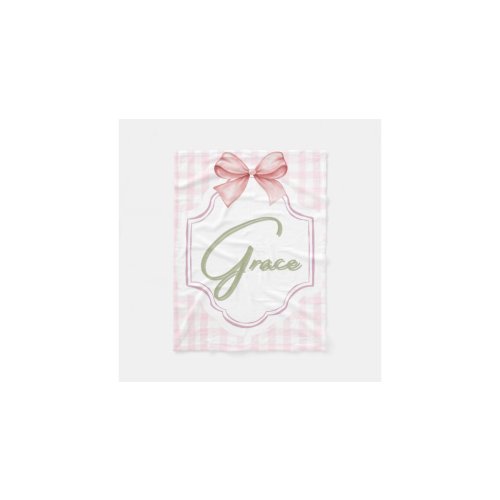 Personalized Grace Baby Girl Nursery Bow&Gingham Fleece Blanket | Zazzle