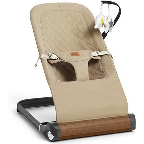 Foldable Baby Bouncer Seat - Portable Infant Bouncer with Adjustable Height, Khaki Polyester