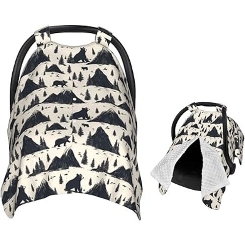 Mountain and Bear Baby Car Seat Canopy Nursing Cover for Newborn Car Seat Breastfeeding Covers Blanket Newborn Shower Gift