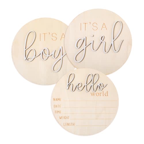 3PCS Gender Reveal Wooden Sign, It's a Boy It's a Girl & Hello World Birth Announcement for New Boys and Girls, Birth Announcement for Hospital, He or She Photography Prop, Boho Gender Reveal Decor