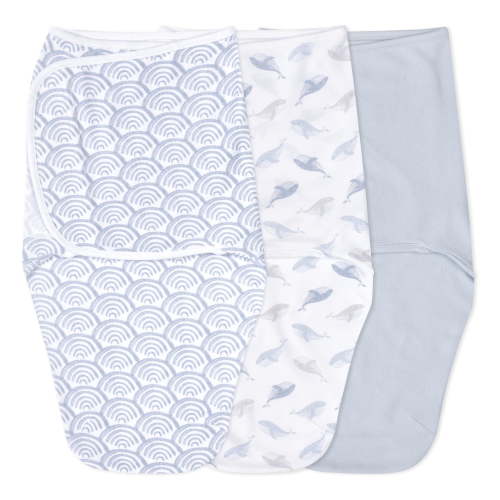 aden + anais Essentials No Zip Wrap Swaddles Blue 0-3 Months 3-Pack for Newborns