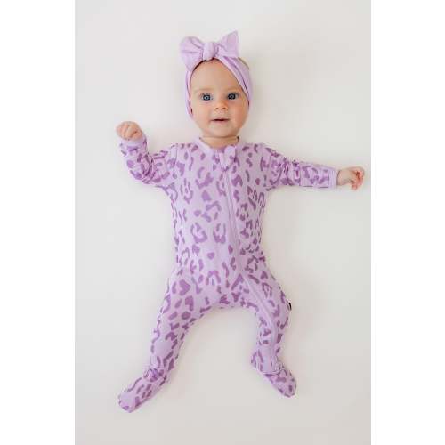 Zippered Footie in Thistle Leopard
