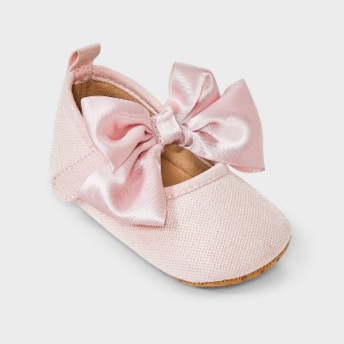 Baby Girls' Satin Bow Ballet Flats - Cloud Island™ Light Pink 3-6M