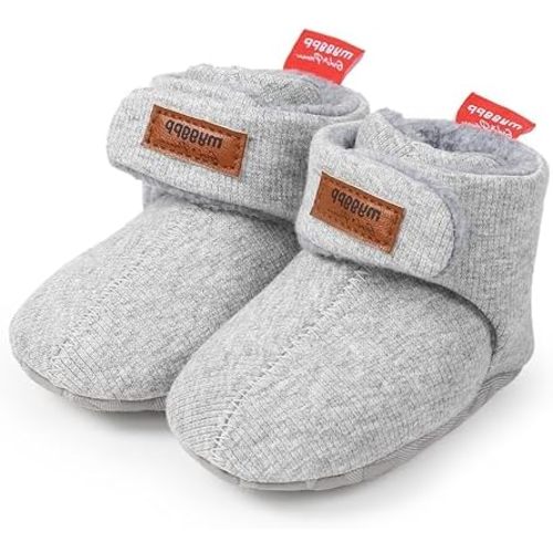 E-FAK Newborn Baby Cozy Fleece Booties with Grippers Winter Slippers Socks Soft Sole Stay On Infant First Walker Crib Shoes