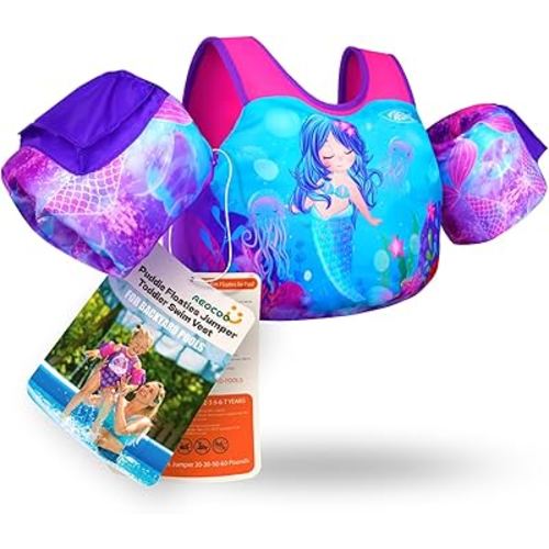 Puddle Float Jumper 20-30-50-60-70 Pounds, Toddler Swim Vest for 1-3-5-6-9 Years Old, Pool Floats with Swimming Arm Floaties Swim Jacket & Water Wings for Kids Swimmies, Boys, Girls, Niños