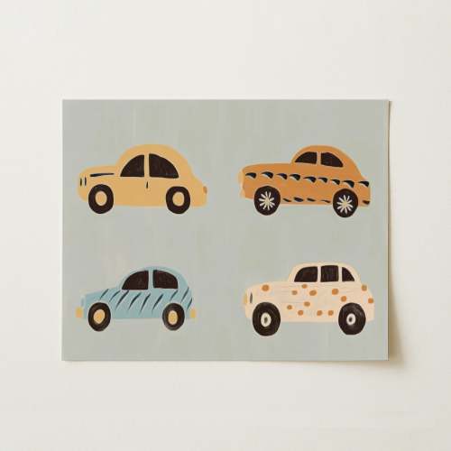 Colorful Cars Nursery Print – Cute Vehicle Wall Art for Boys, Boys Room Decor