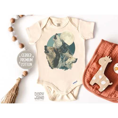 Vintage Wolves Baby ONESIES® Brand Bodysuit 90s Graphic Style Forest Animal Baby Clothes Grunge Retro Wildlife Wolf Baby Outfit for Newborn