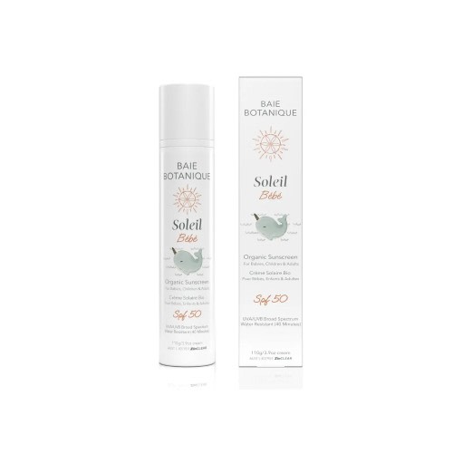 NEW - Baie Botanique Soleil Bébé - Organic Non-Toxic Mineral Baby & Children Sunscreen SPF 50 - Sunflower & Jojoba - Unscented - Natural - Vegan - No White Cast - Reef Safe - UVA/UVB - 110g