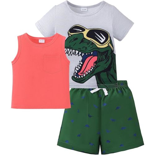 Jecson Toddler Boy Clothes 3-Piece Summer Set - Sleeveless Tank, Short Sleeve Top and Shorts 12M-4T
