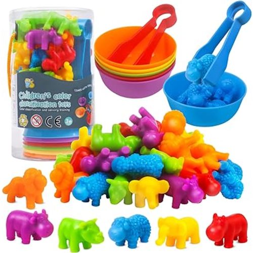 RAEQKS Counting Sorting Toys Matching Stacking Toys with Bowls Preschool Learning Activities Educational Sensory Game Montessori STEM Toy Daycare Sets Animals Gifts for Kids Boys Girls
